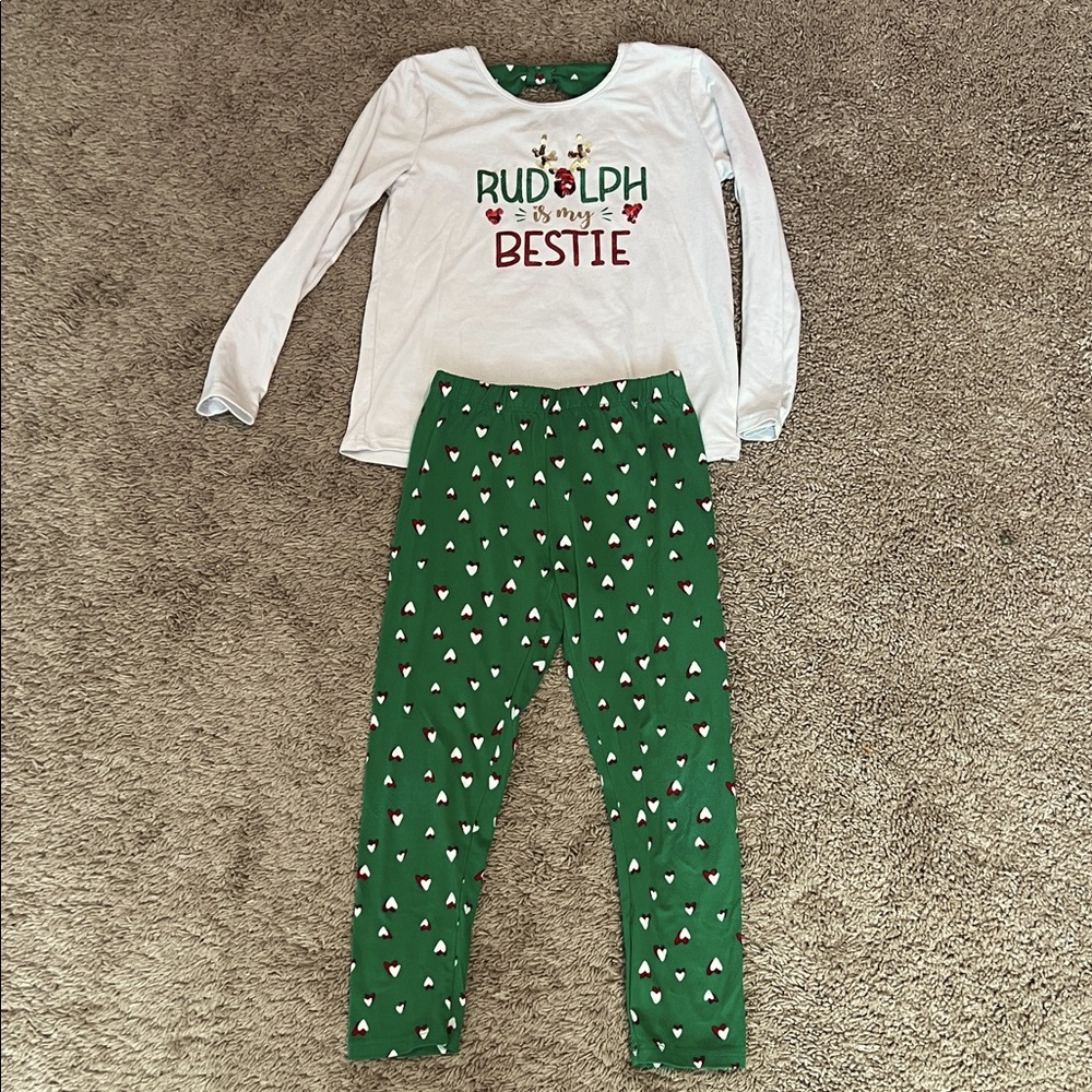 btween Rudolph Kids Pajama Set - White and Green